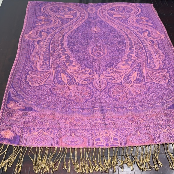 Pashmina Silk Wrap shawl Paisley purple - Picture 8 of 8